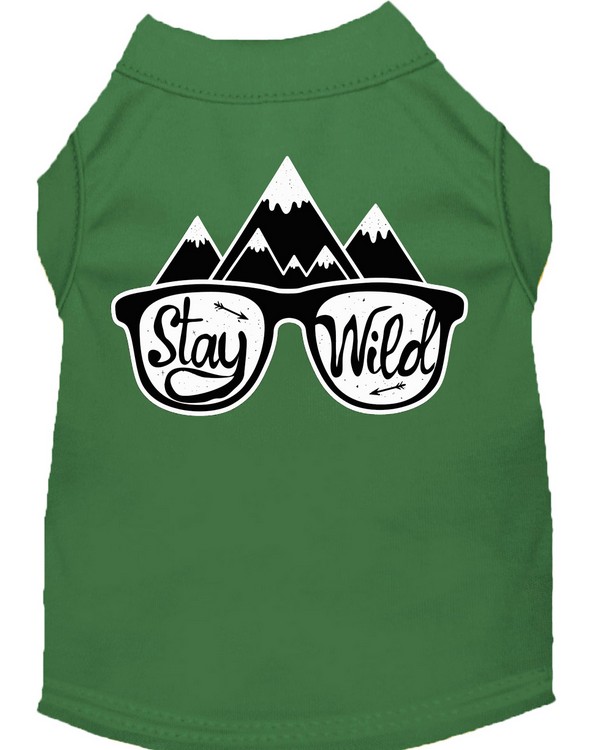 Stay Wild Screen Print Dog Shirt Green XS